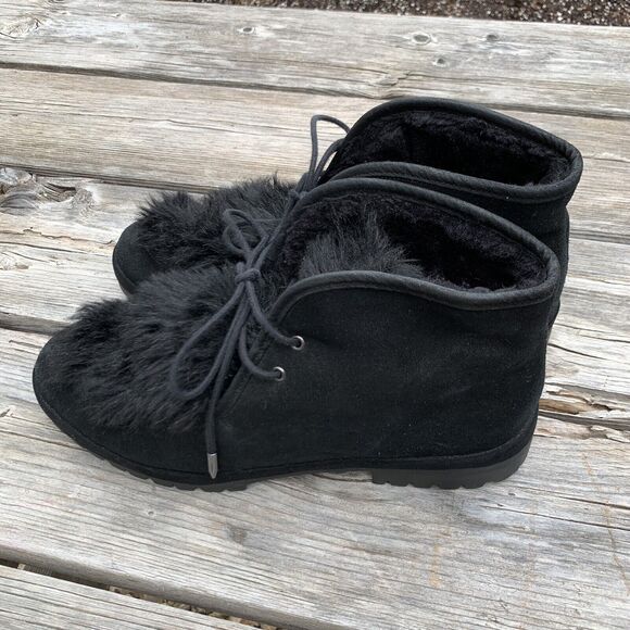 AVEC LES FILLE Demi II Black Suede And Faux Fur Boots, SZ 9M - Picture 2 of 8